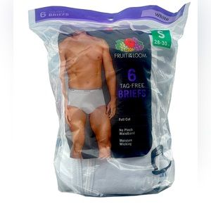 Men’s Fruit of the Loom White Tag-Free Briefs 6 Pack Size Small NEW